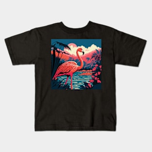 Flamingo in Mountain Lake Kids T-Shirt